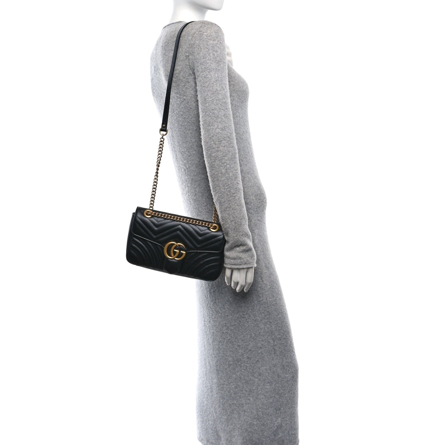 Gucci Calfskin Matelasse Small GG Marmont Shoulder Bag Black 2 of 11
