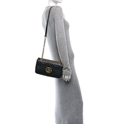 Gucci Calfskin Matelasse Small GG Marmont Shoulder Bag Black 2 of 11