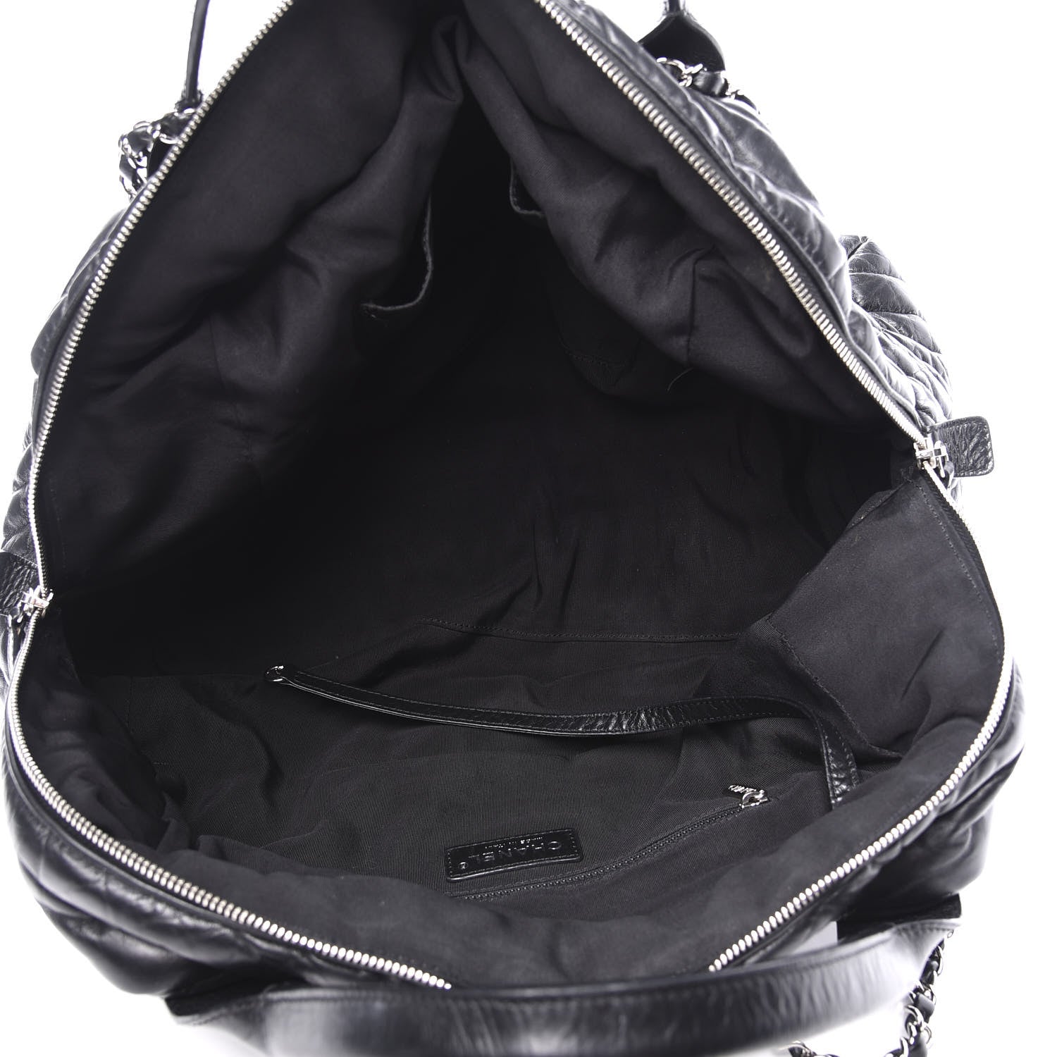 Chanel Aged Calfskin Chevron Large Soft Bowling Bag Black 4 of 11