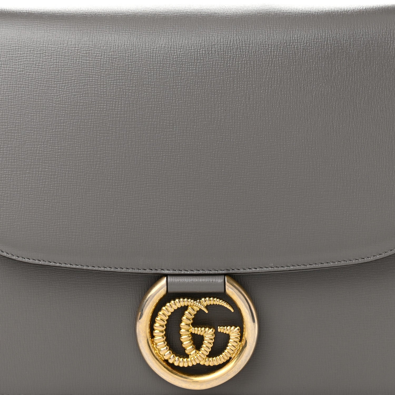 Gucci Textured Calfskin Silk Scarf Medium Torchon GG Ring Shoulder Bag Grey 8 of 10