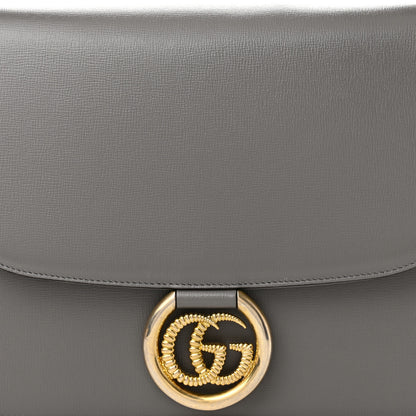 Gucci Textured Calfskin Silk Scarf Medium Torchon GG Ring Shoulder Bag Grey 8 of 10