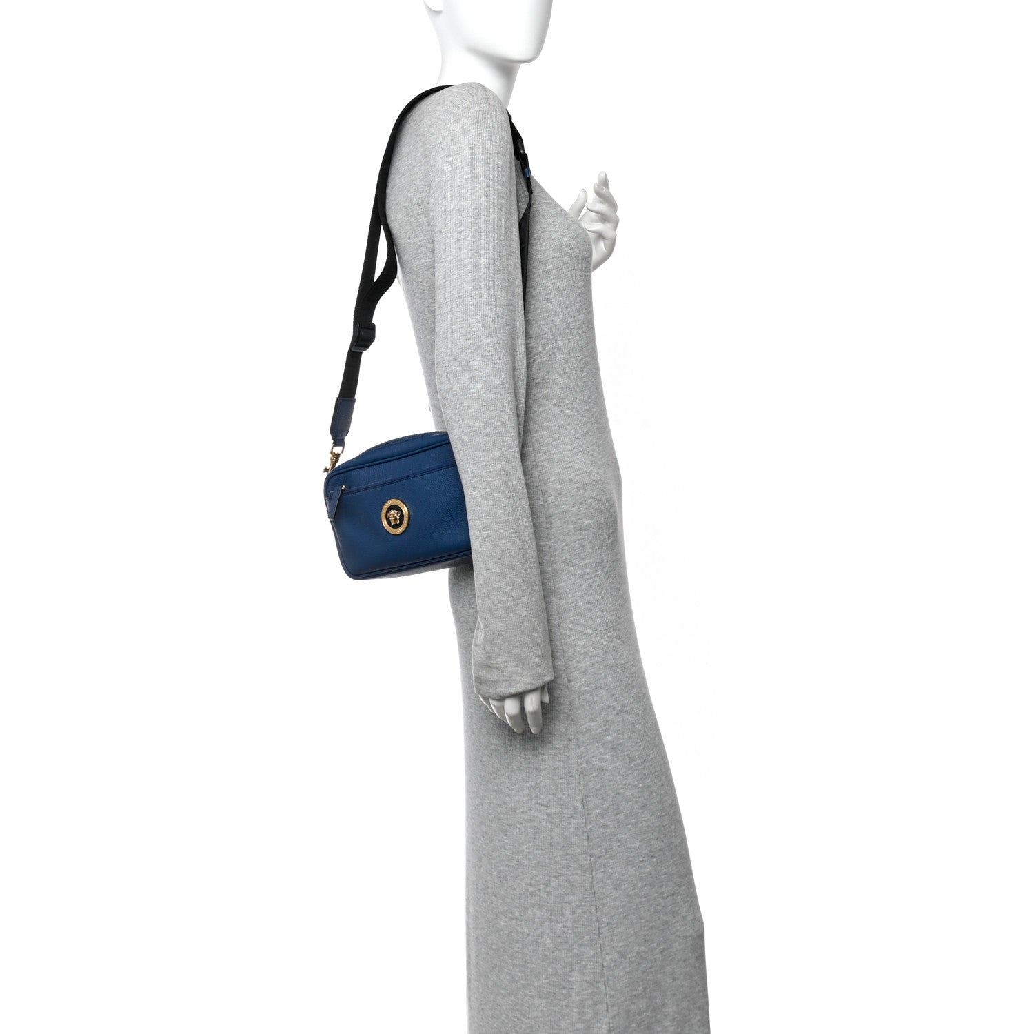 Versace Grained Calfskin Medusa Crossbody Blue 2 of 13