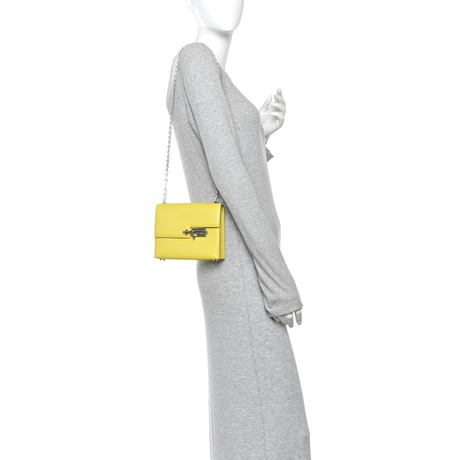 Hermes Chevre Mysore Mini Verrou Chaine Bag Lime 2 of 12