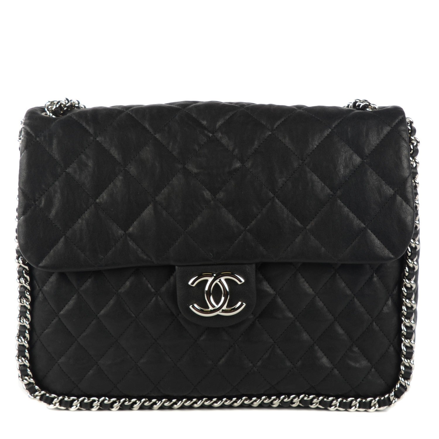 Chanel Washed Lambskin Quilted Maxi Chain Around Flap Black 1 of 7