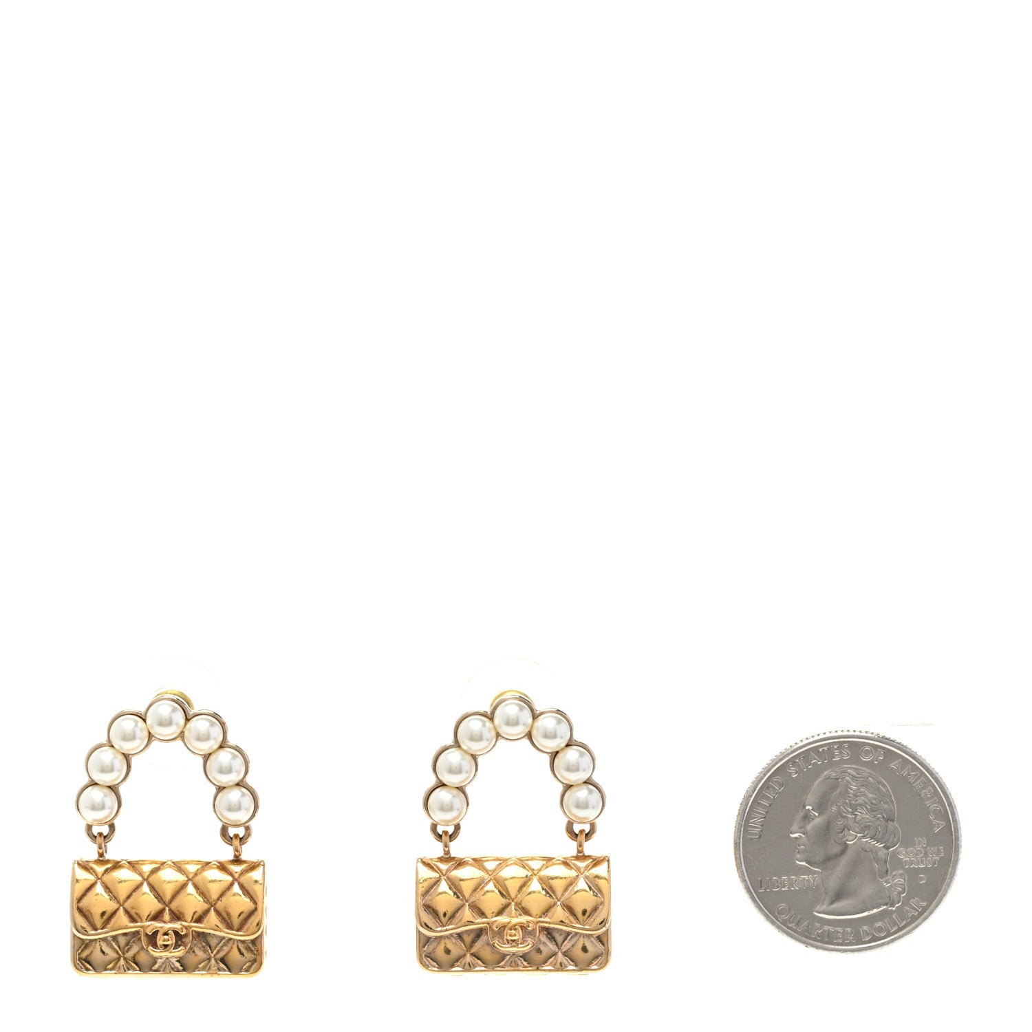 Chanel Pearl Quilted CC Flap Bag Earrings Gold 2 of 5