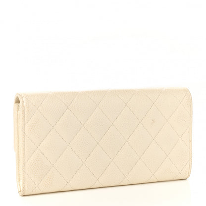 Chanel Pearly Caviar Quilted Large Gusset Flap Wallet Ivory 3 of 12