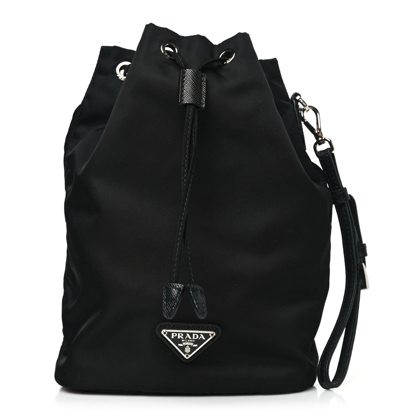 Saffiano Tessuto Nylon Vela Bucket Wristlet Black