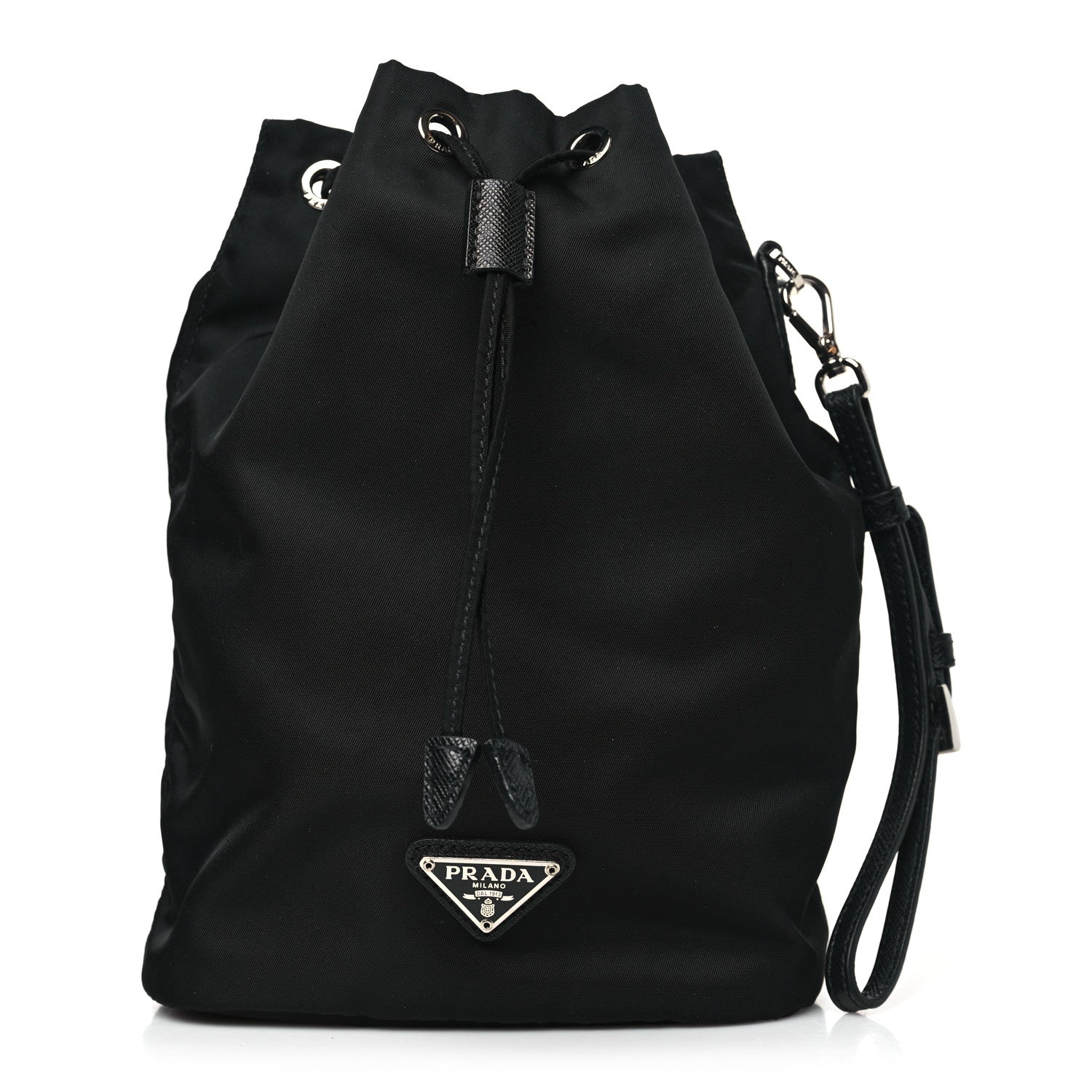 Prada Saffiano Tessuto Nylon Vela Bucket Wristlet Black 1 of 10