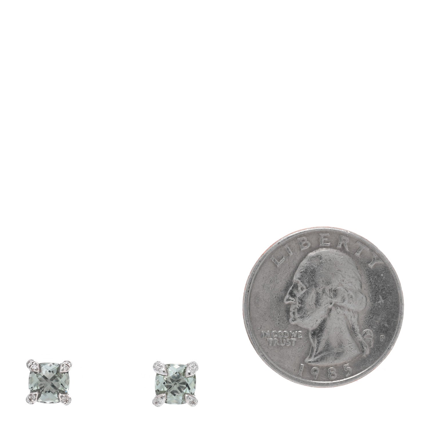 David Yurman Sterling Silver Diamond Prasiolite 9mm Chatelaine Earrings 2 of 4