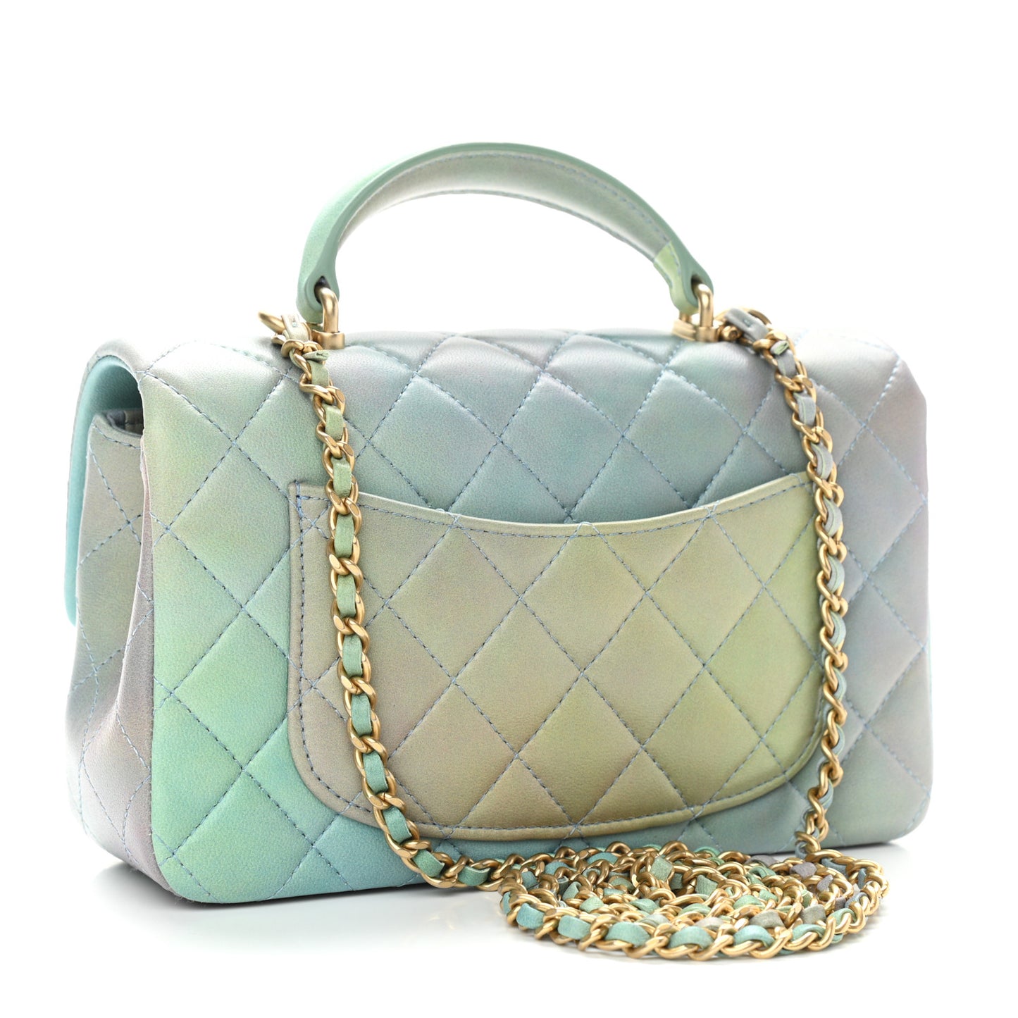 Lambskin Quilted Ombre Mini Top Handle Rectangular Flap Blue Green