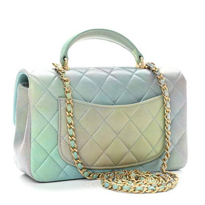 Chanel Lambskin Quilted Ombre Mini Top Handle Rectangular Flap Blue Green 3 of 11