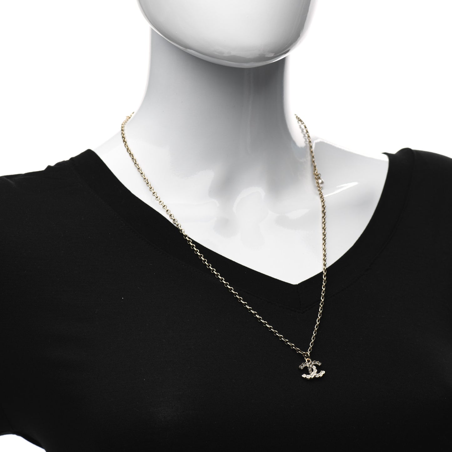 Pearl Crystal CC Pendant Necklace Gold