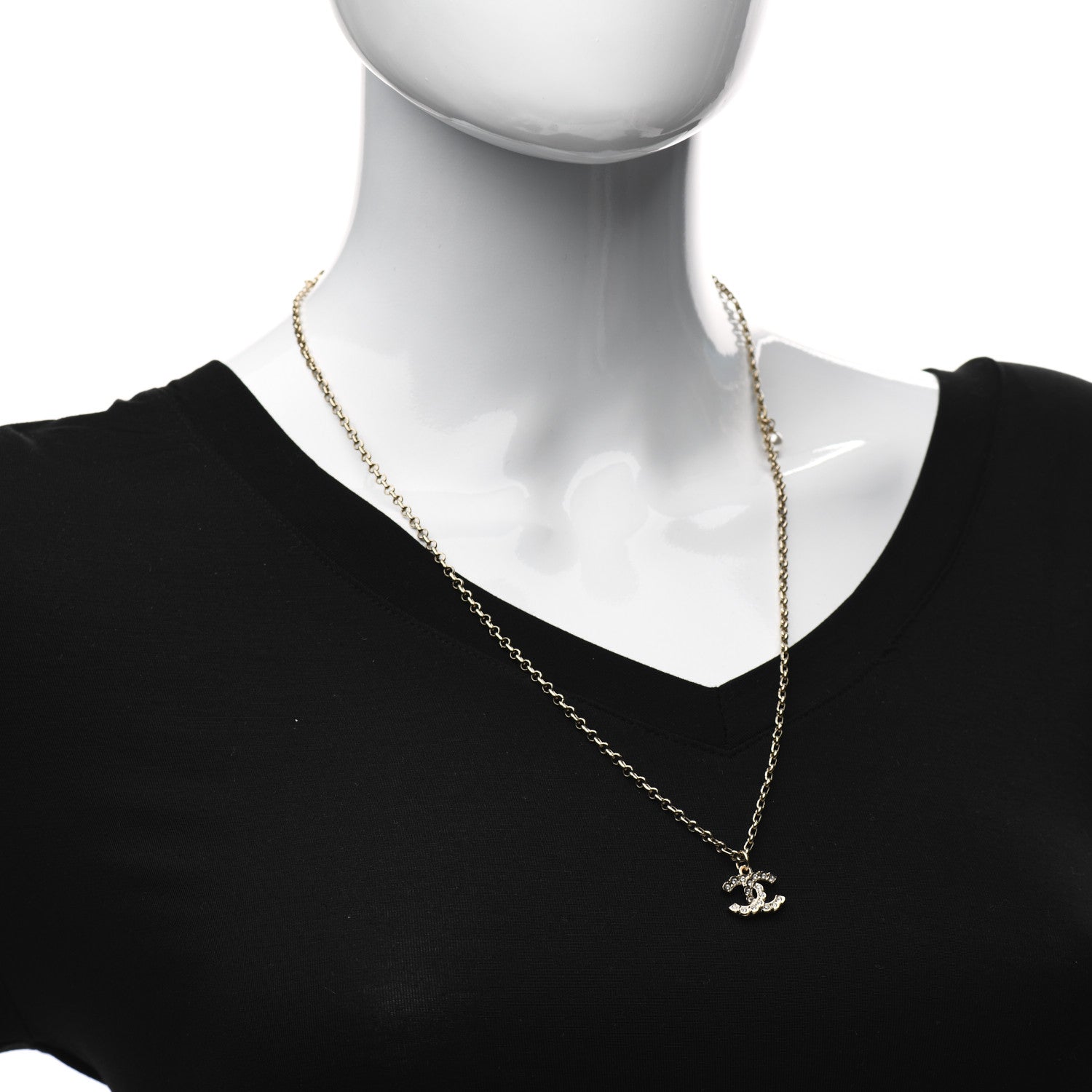 Chanel Pearl Crystal CC Pendant Necklace Gold 2 of 4