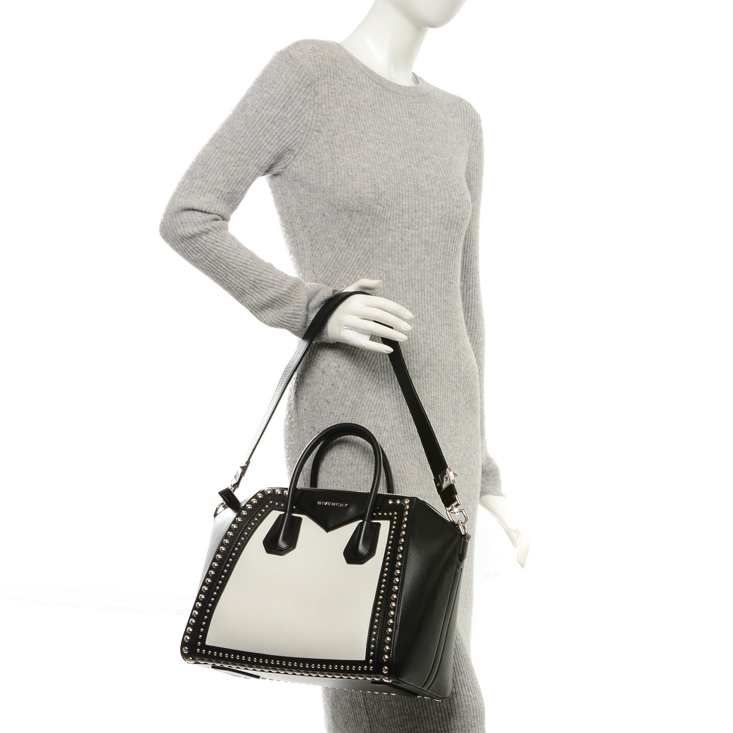 Givenchy Calfskin Medium Studded Bi-Color Antigona Black White 2 of 8