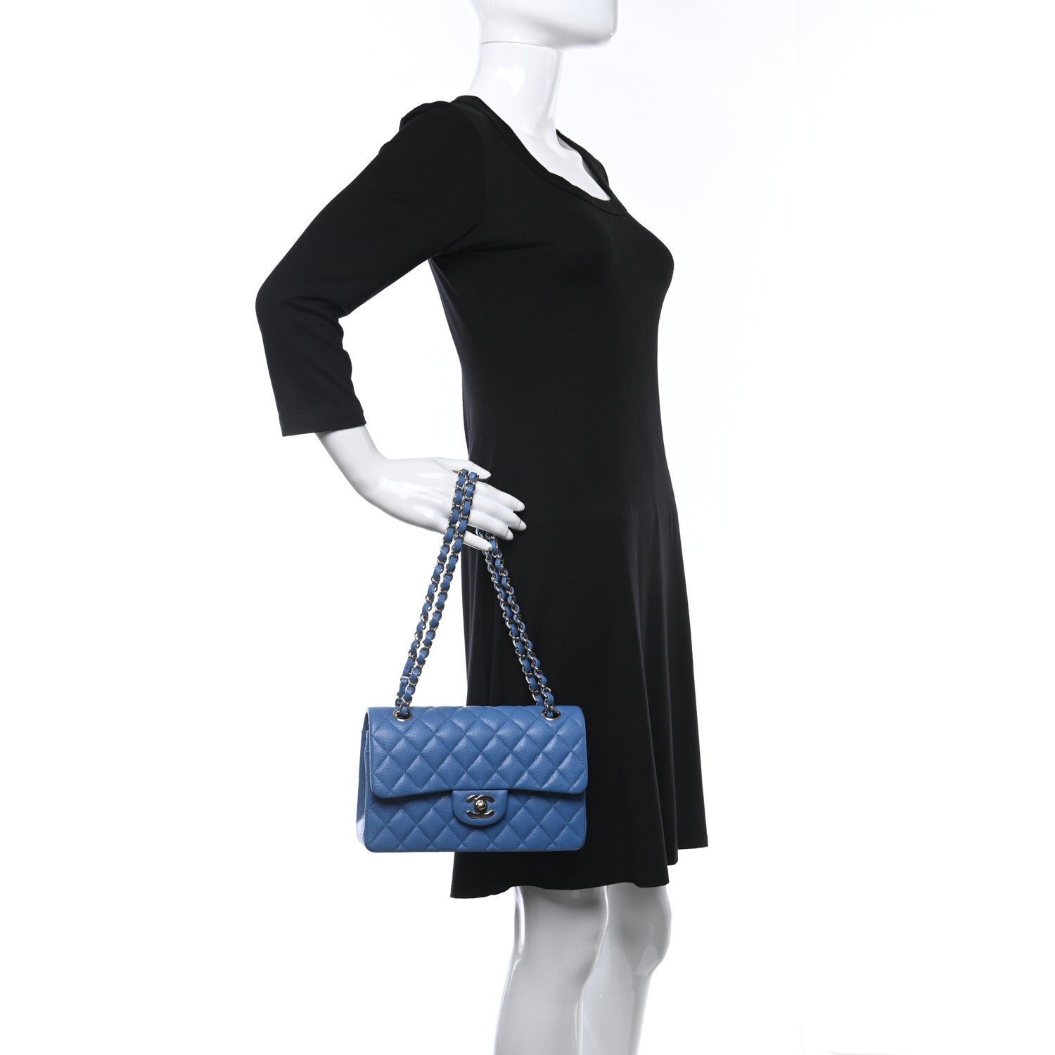 Chanel Caviar Quilted Small Double Flap Blue 2 of 9