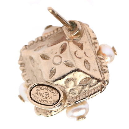 Chanel Resin Pearl Square CC Earrings Burgundy Gold 4 of 4
