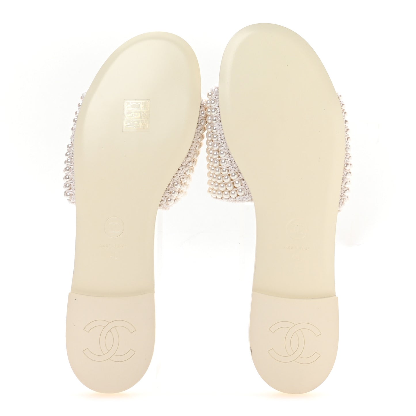 Pearl Crystal CC Mules Sandals 40 Ivory