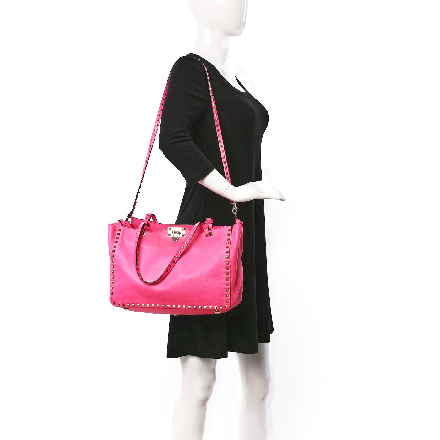 Valentino Garavani Vitello Medium Rockstud Tote Fuxia Fluo 2 of 14