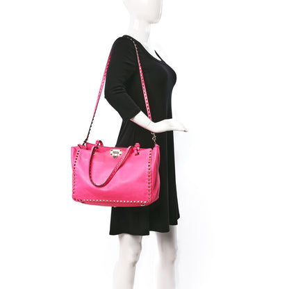 Valentino Garavani Vitello Medium Rockstud Tote Fuxia Fluo 2 of 14