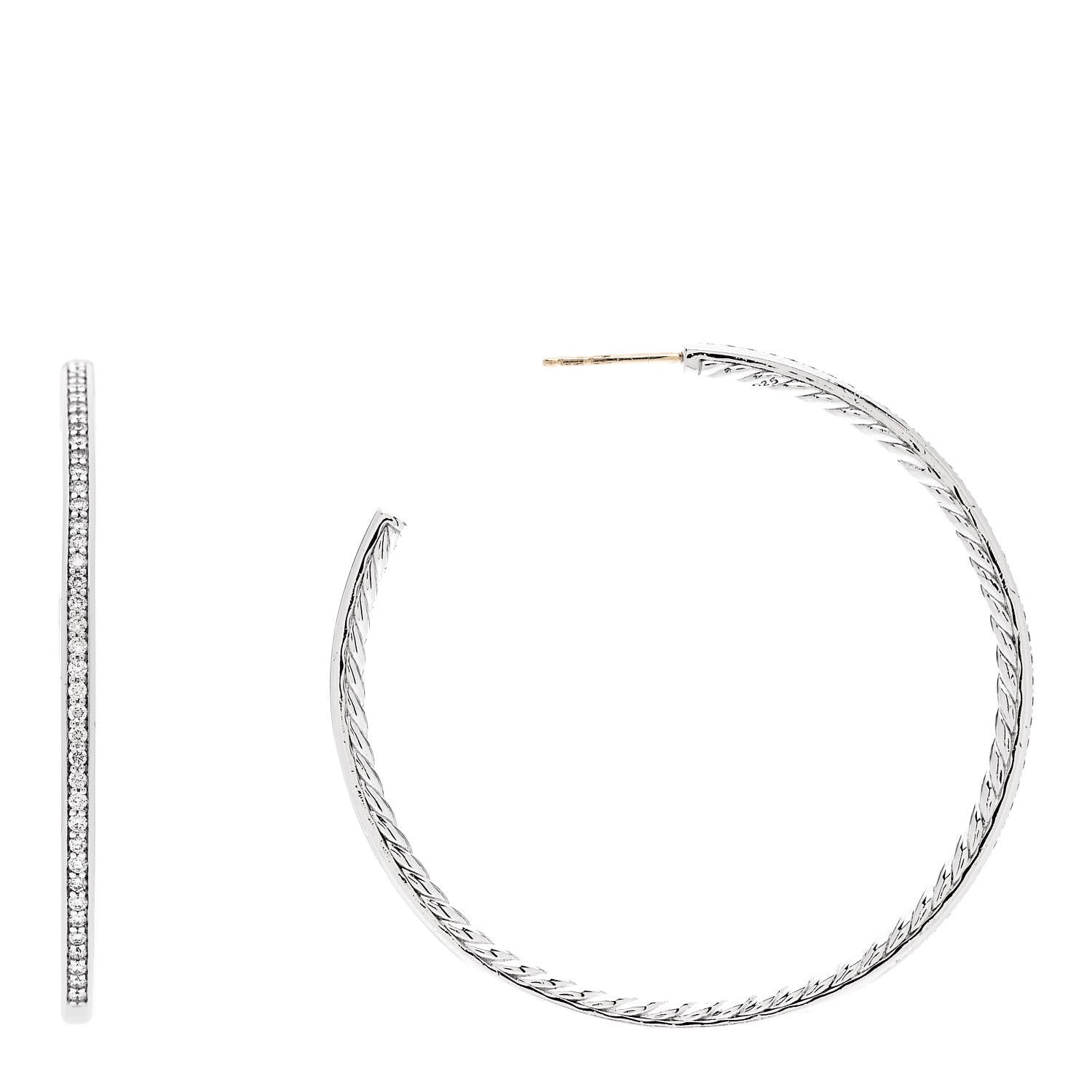 David Yurman Sterling Silver Diamond Large Pave Hoop Earrings 1 of 5