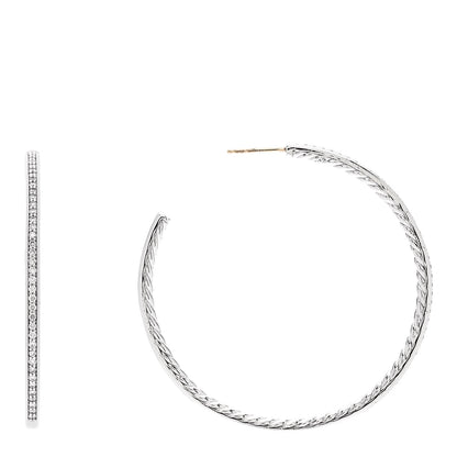 David Yurman Sterling Silver Diamond Large Pave Hoop Earrings 1 of 5