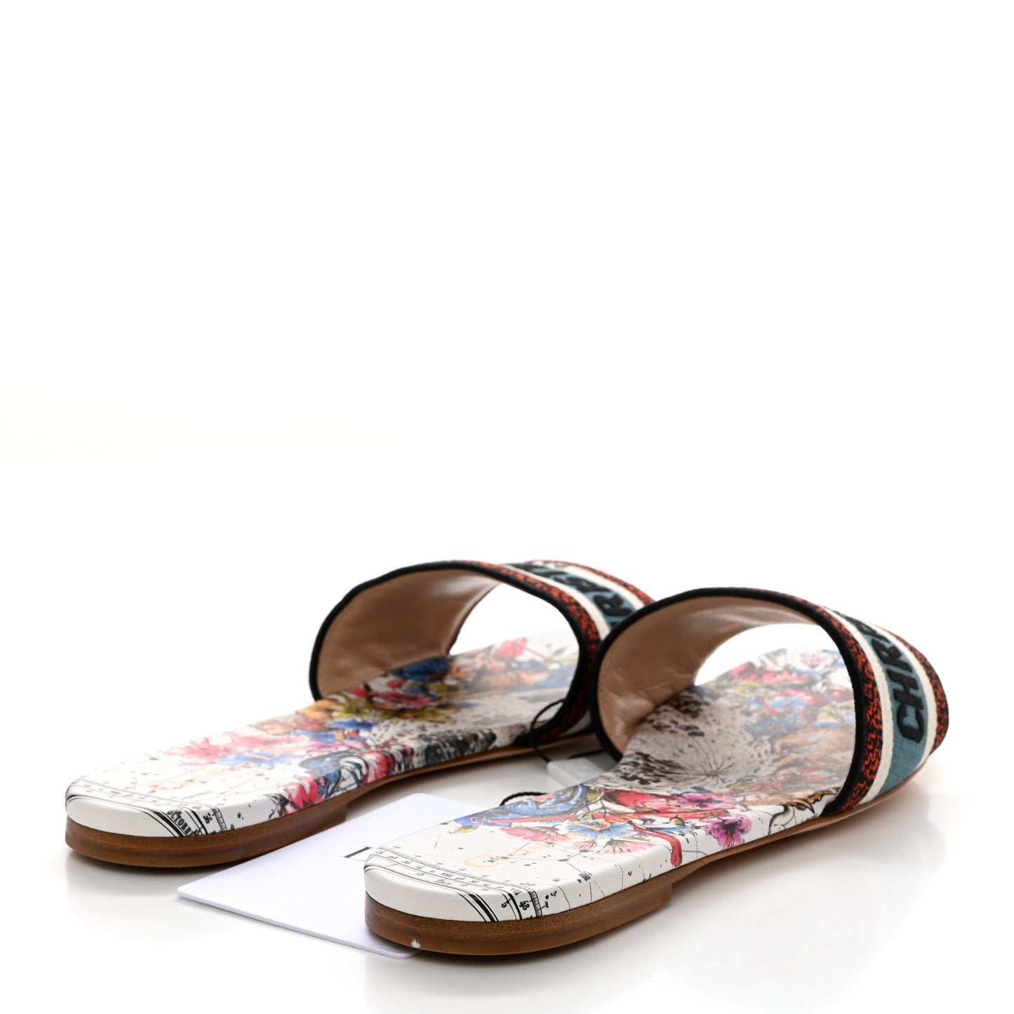 Canvas Embroidered Zodiac Dway Mules Slide Sandals 39 Latte Multicolor