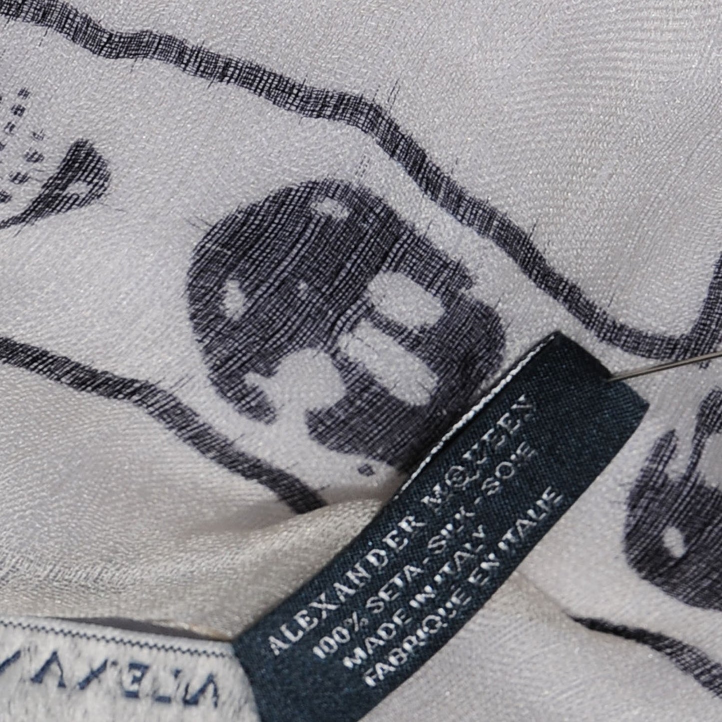 Silk Chiffon Skull Scarf Ivory Black
