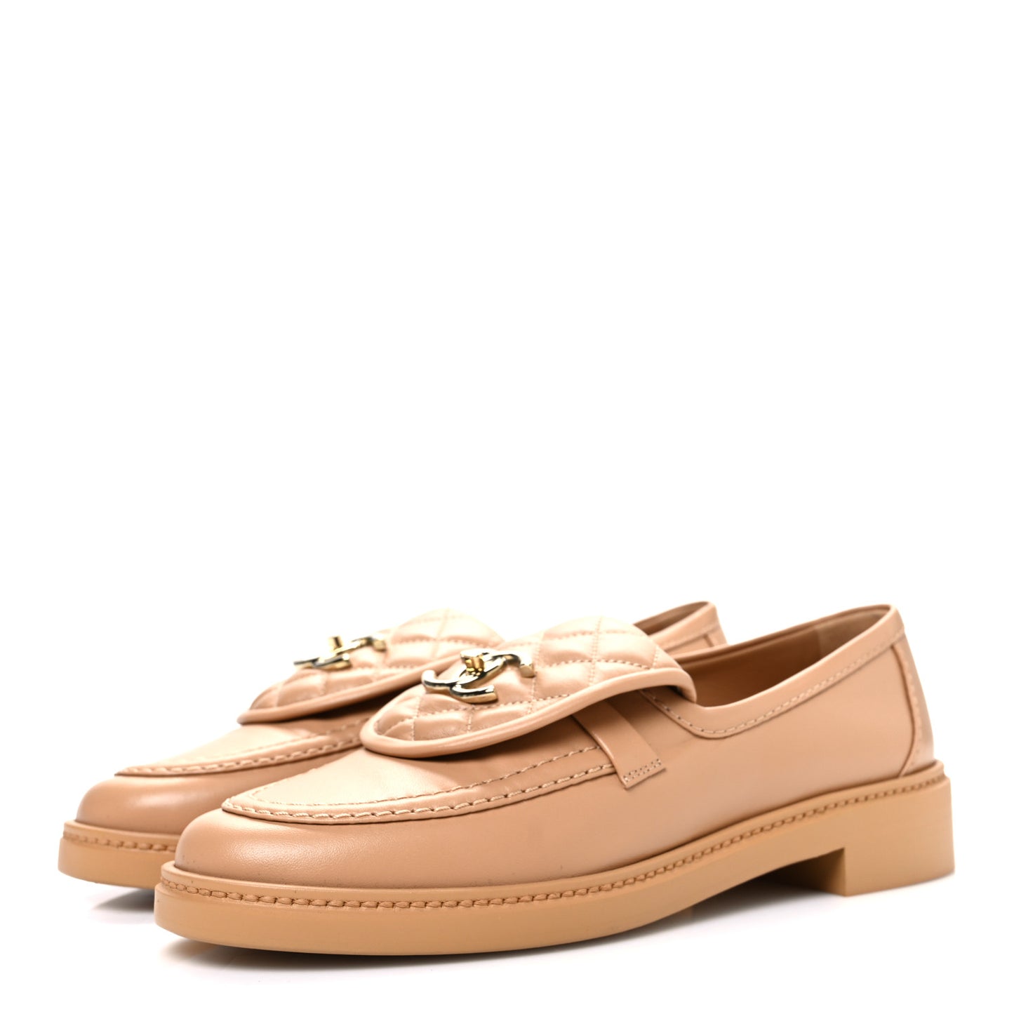 Lambskin Quilted CC Turnlock Loafers 39.5 Beige