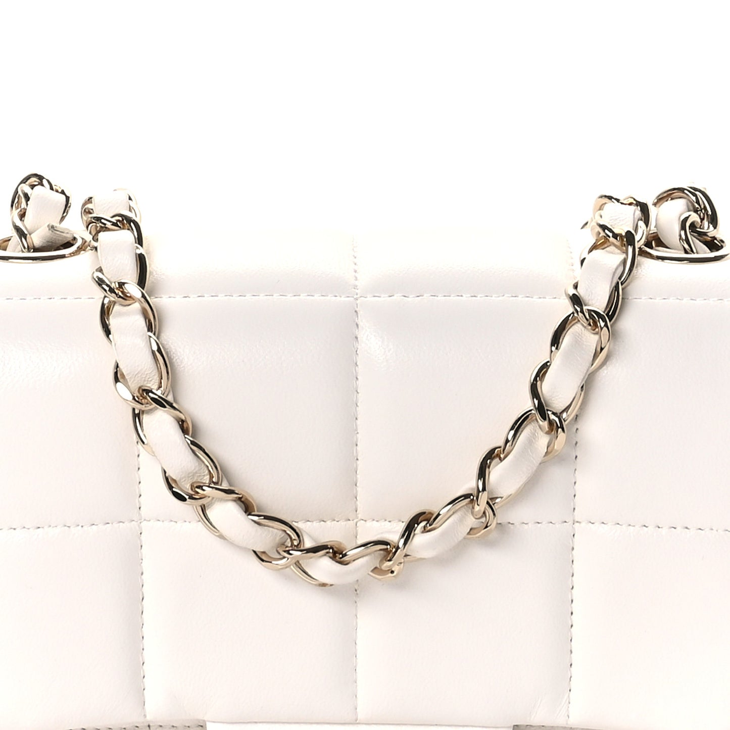 Lambskin Resin Crystal Square Quilted Monacoco Mini Square Flap White