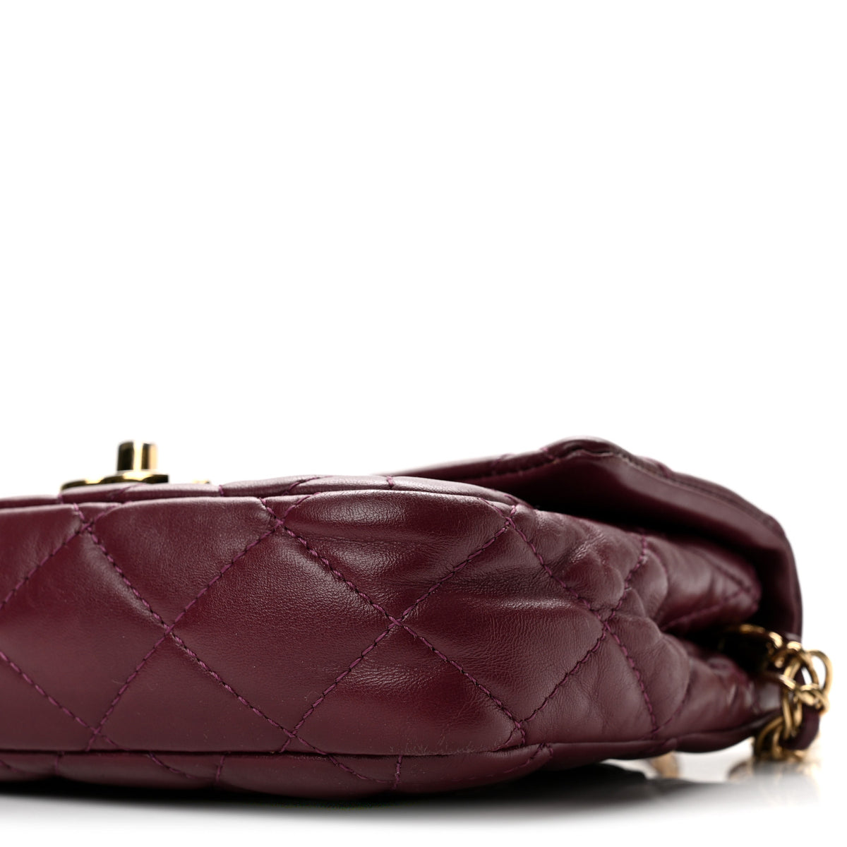 Shiny Lambskin Quilted Golden Links Top Handle Flap Dark Purple