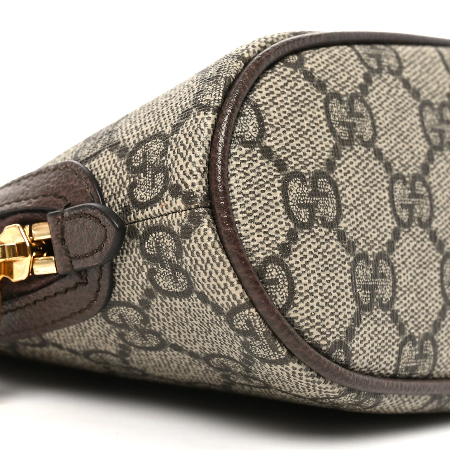 GG Supreme Monogram Textured Calfskin Web Large Ophidia Cosmetic Case Beige Ebony New Acero