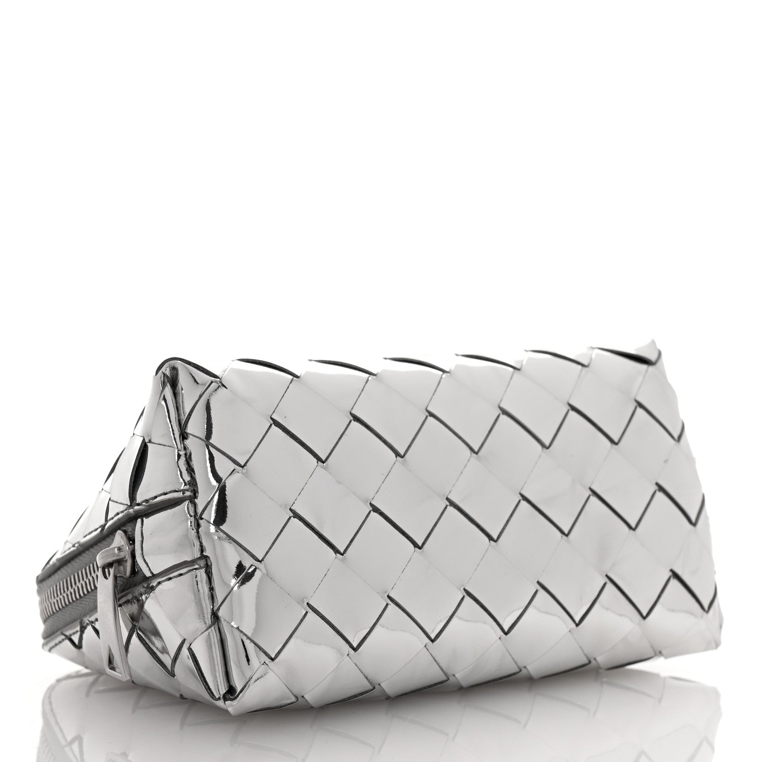 Bottega Veneta Mirror Laminated Nappa Intrecciato Beauty Pouch Silver 4 of 7