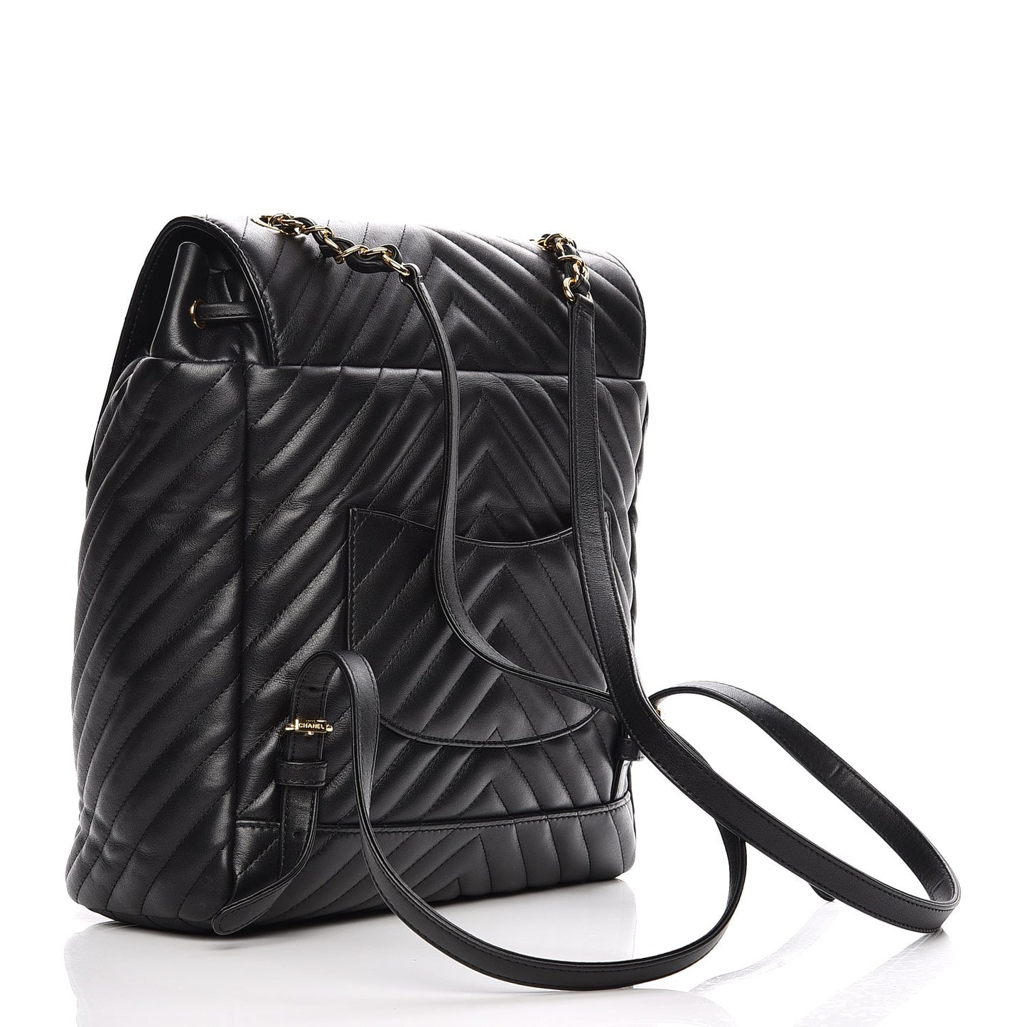 Calfskin Chevron Quilted Large Urban Spirit Backpack Black