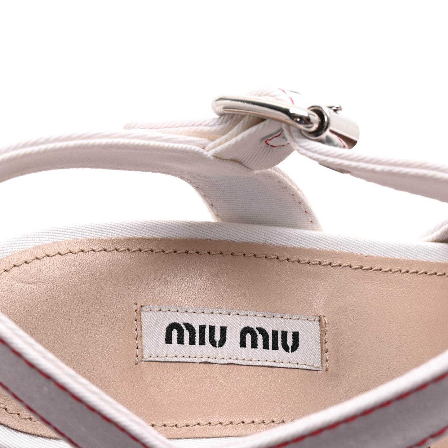 Gabardine Striped Platform Wedge Sandals 36 White Rosso