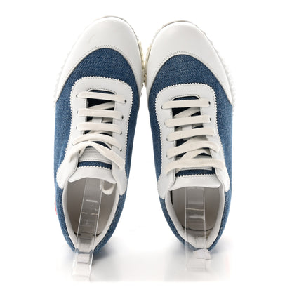 Hermes Denim Suede Goatskin Bouncing Sneakers 37 Bleu Clair White 2 of 9