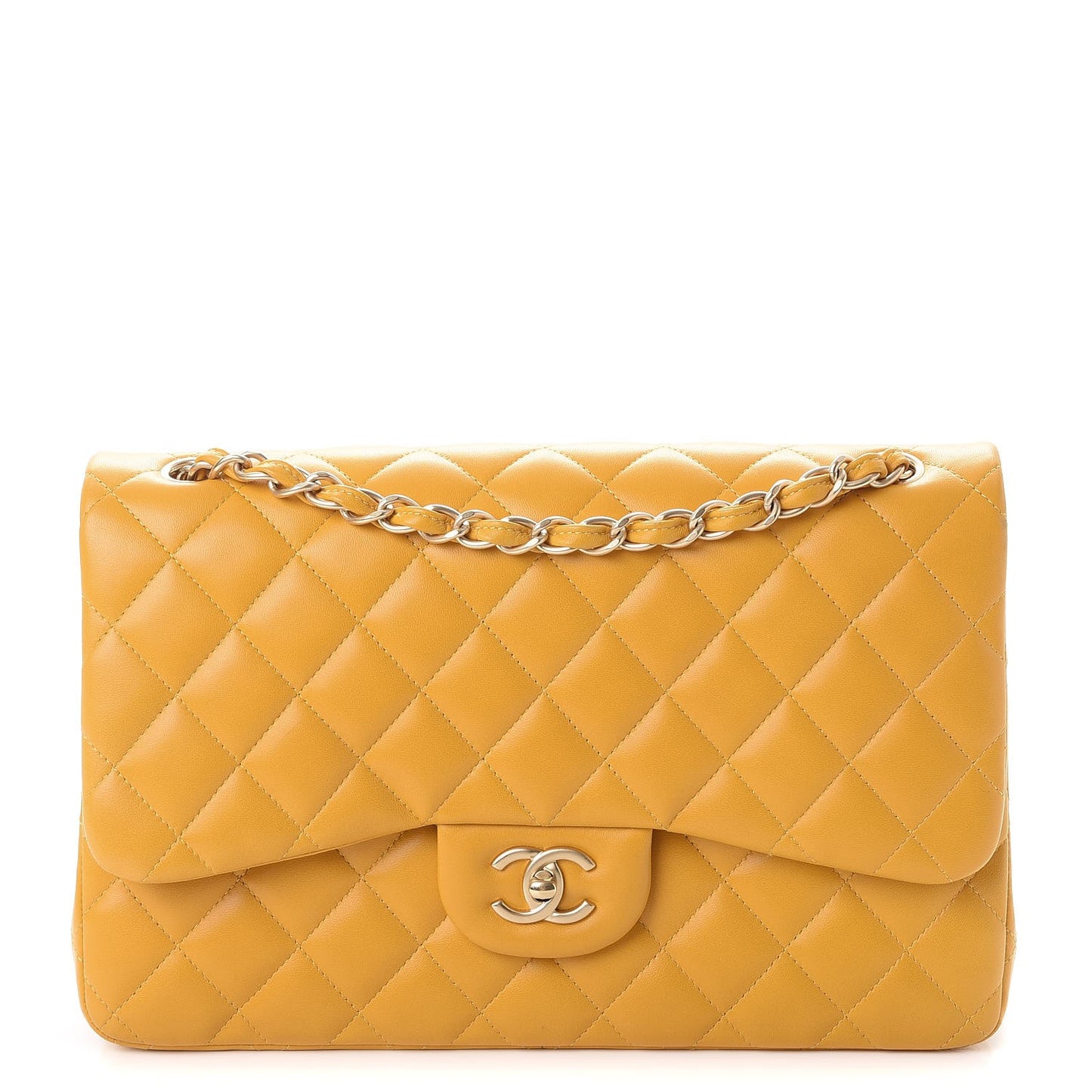 Lambskin Quilted Jumbo Double Flap Yellow