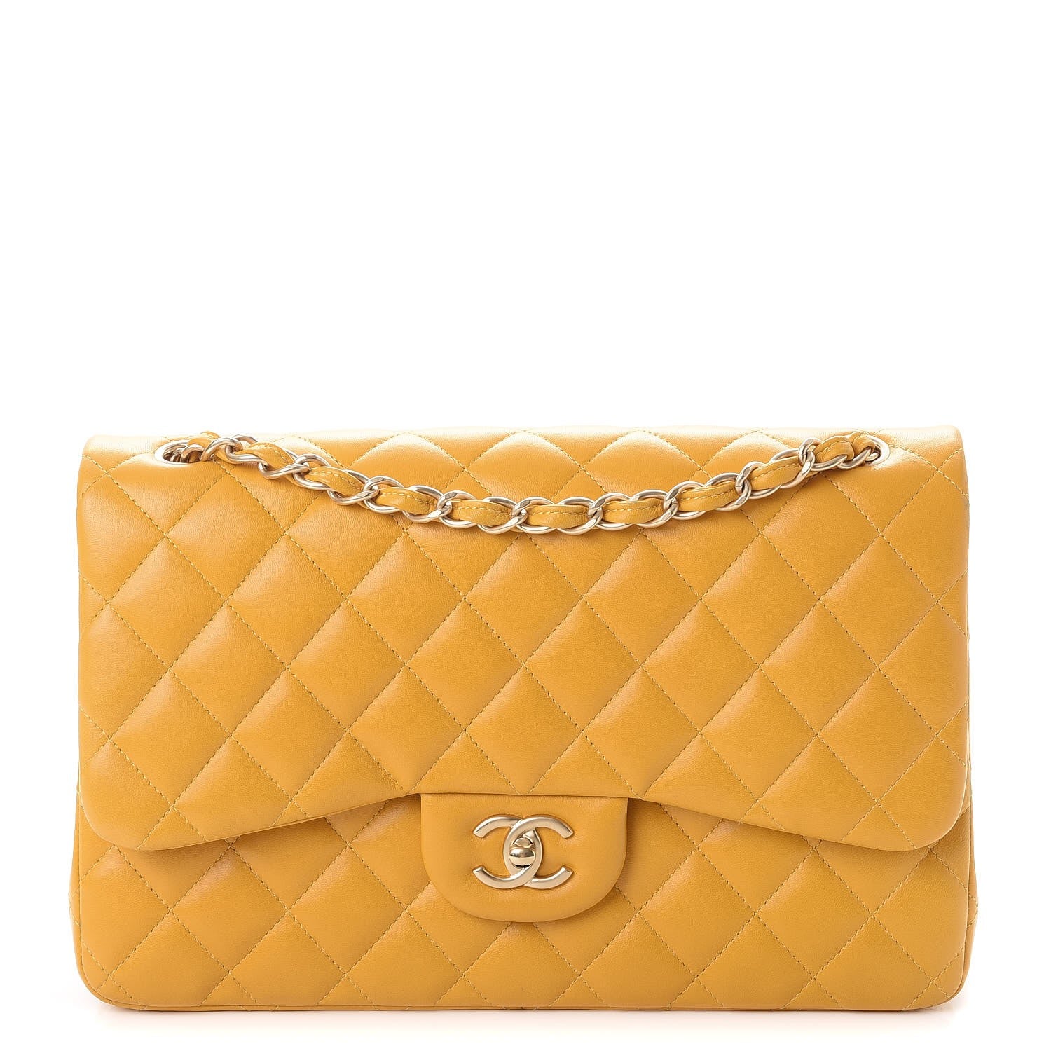Chanel Lambskin Quilted Jumbo Double Flap Yellow 1 of 12