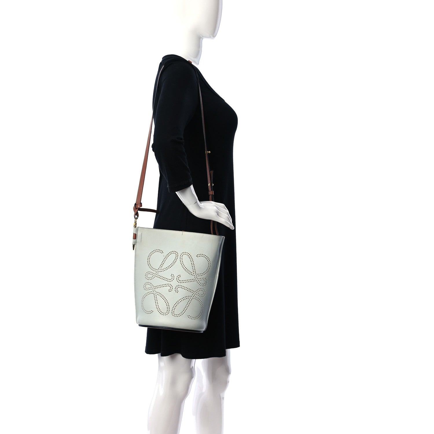 Loewe Calfskin Perforated Anagram Gate Bucket Bag Kaolin Tan 1 of 11