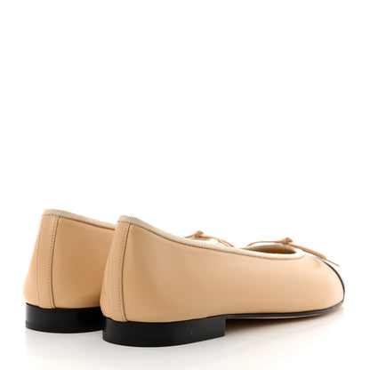 Chanel Lambskin Cap Toe CC Ballerina Flats 40.5 Beige Black 4 of 9