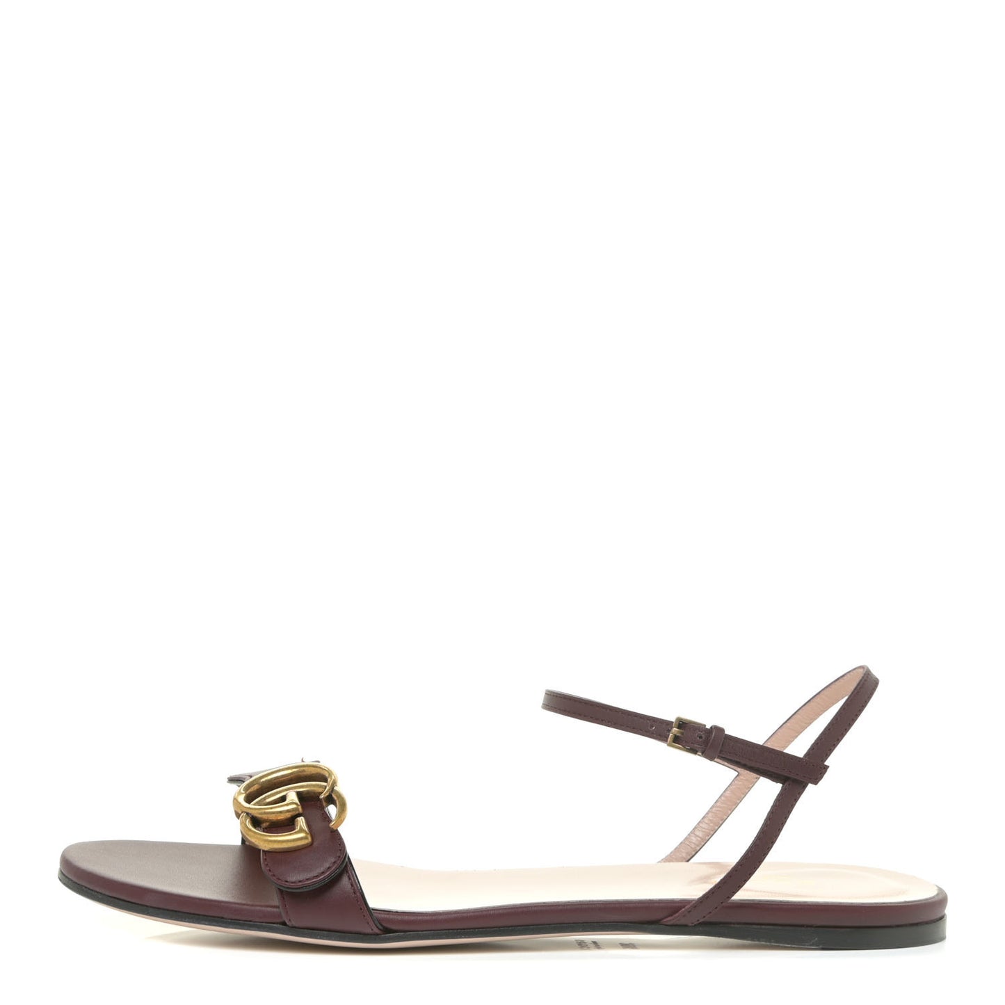 Lifford Calfskin GG Marmont Ankle Wrap Flat Sandals 39.5 Vintage Bordeaux