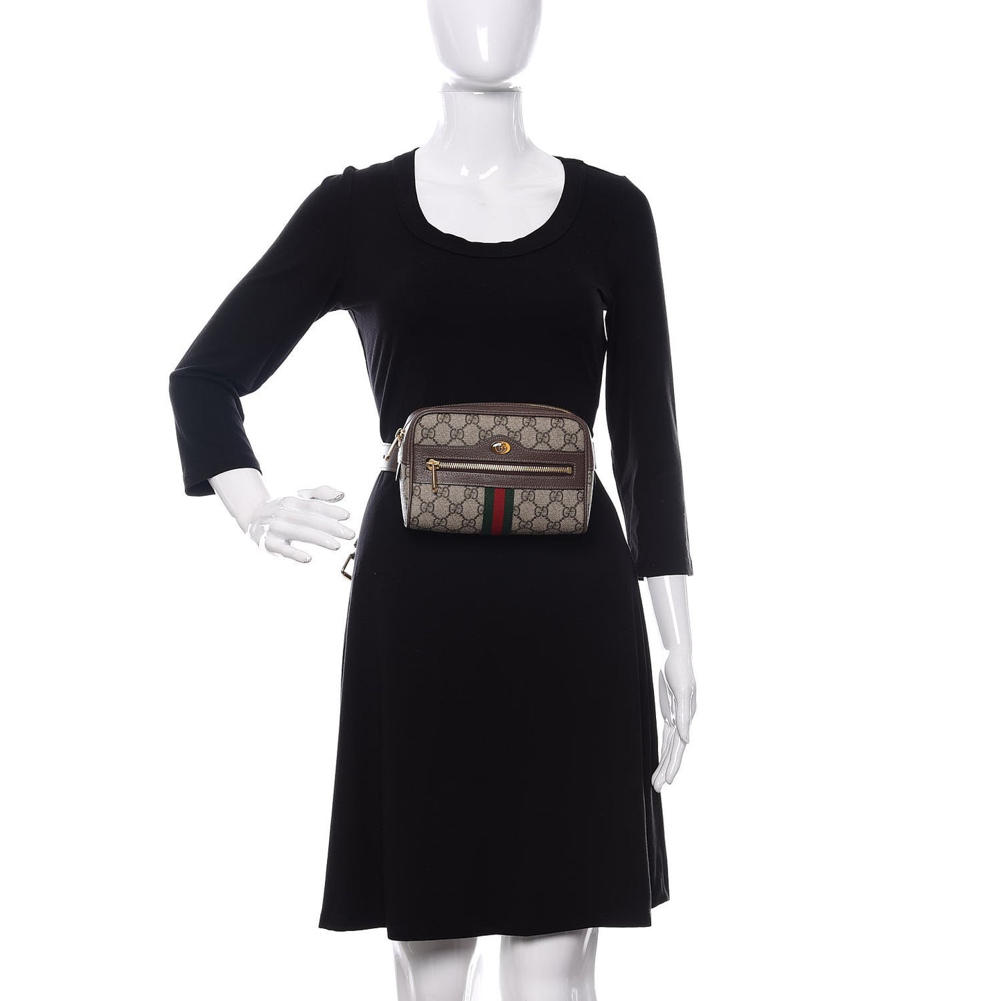GG Supreme Monogram Web Small Ophidia Belt Bag 85 34 Dark Brown