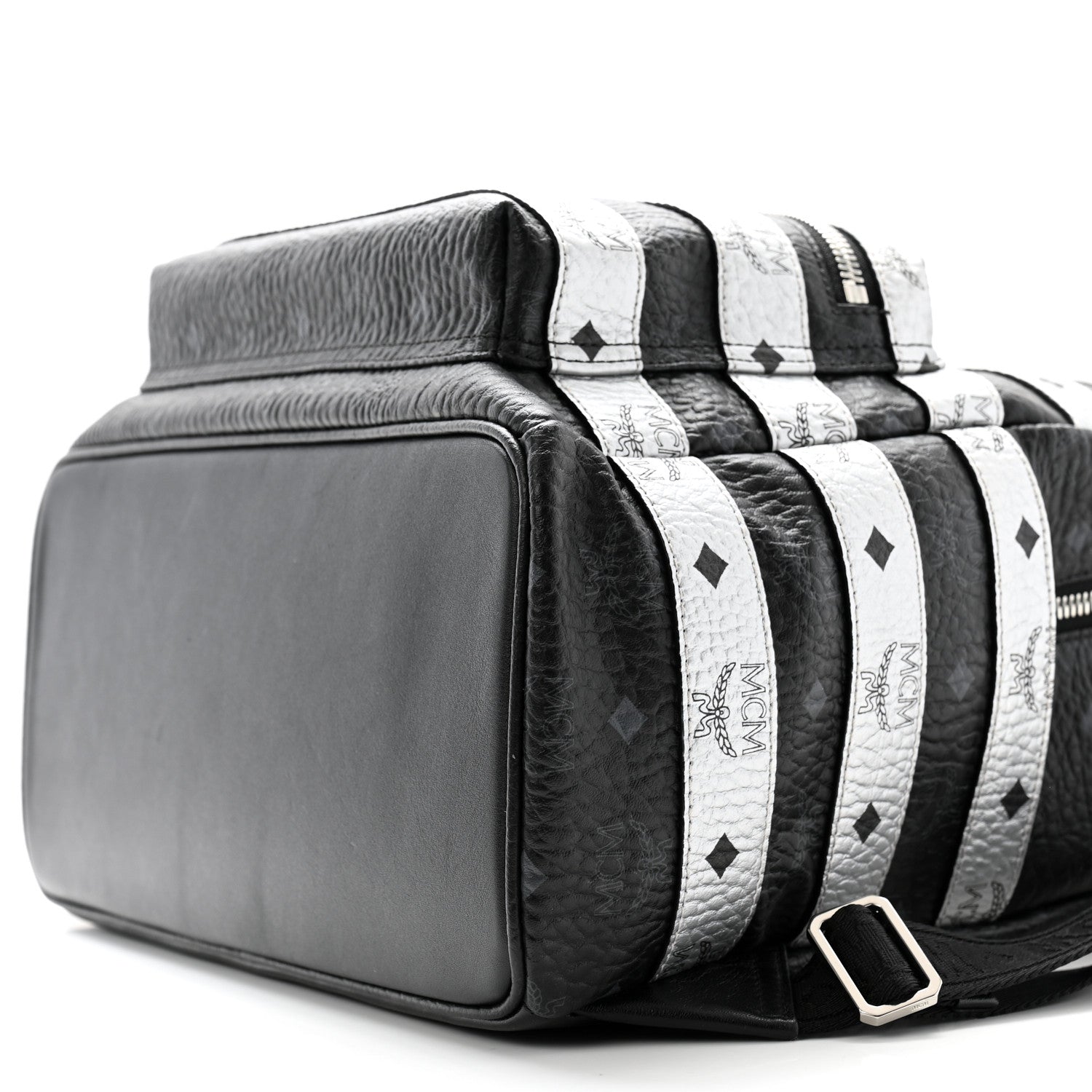 MCM Metallic Visetos Striped Medium Stark Backpack Silver Black 10 of 12