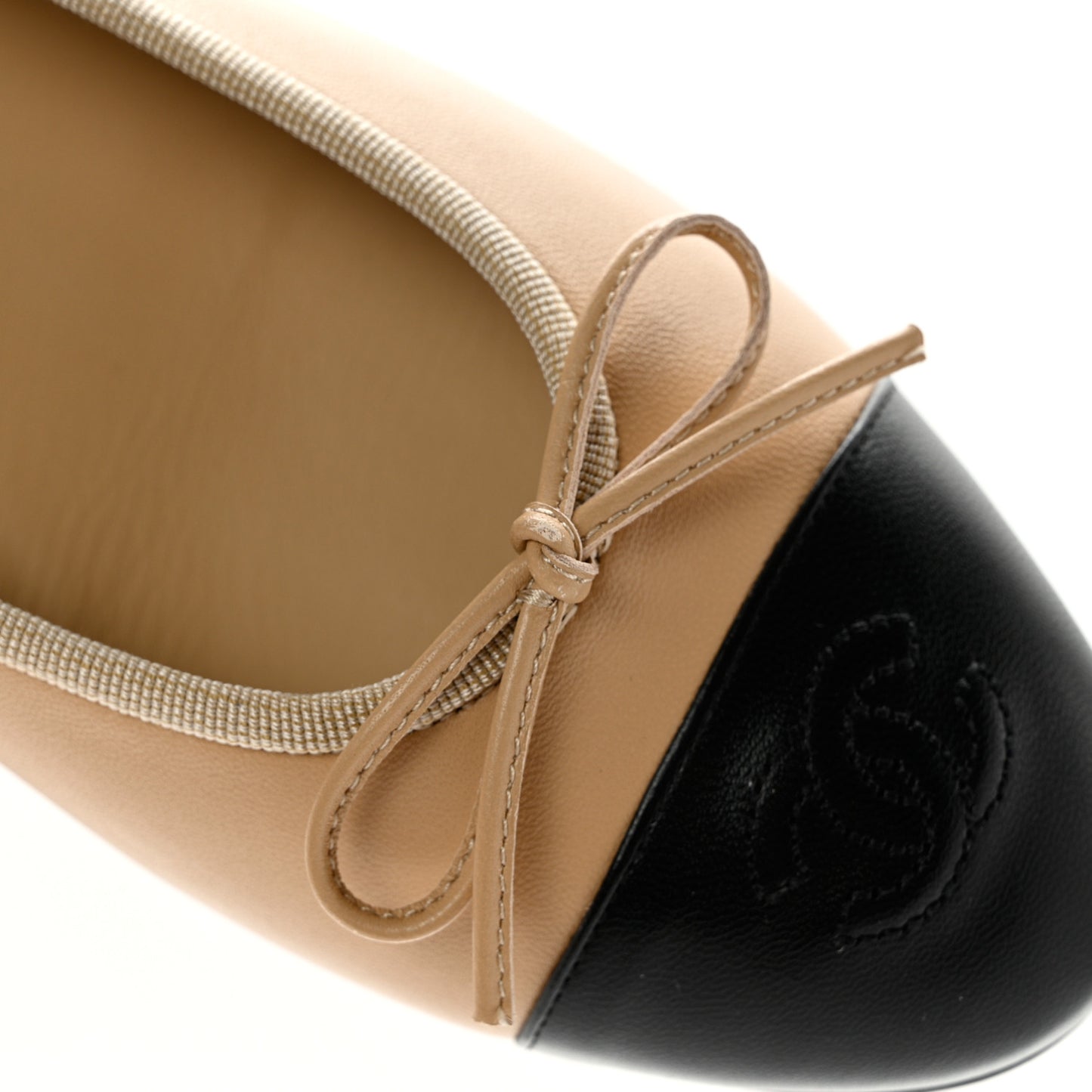 Lambskin Cap Toe CC Ballerina Flats 37.5 Beige Black