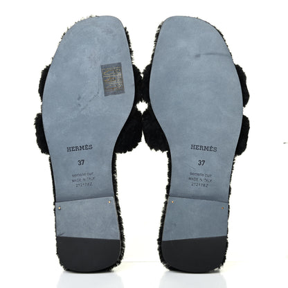 Hermes Woolskin Oran Sandals 37 Black 4 of 4