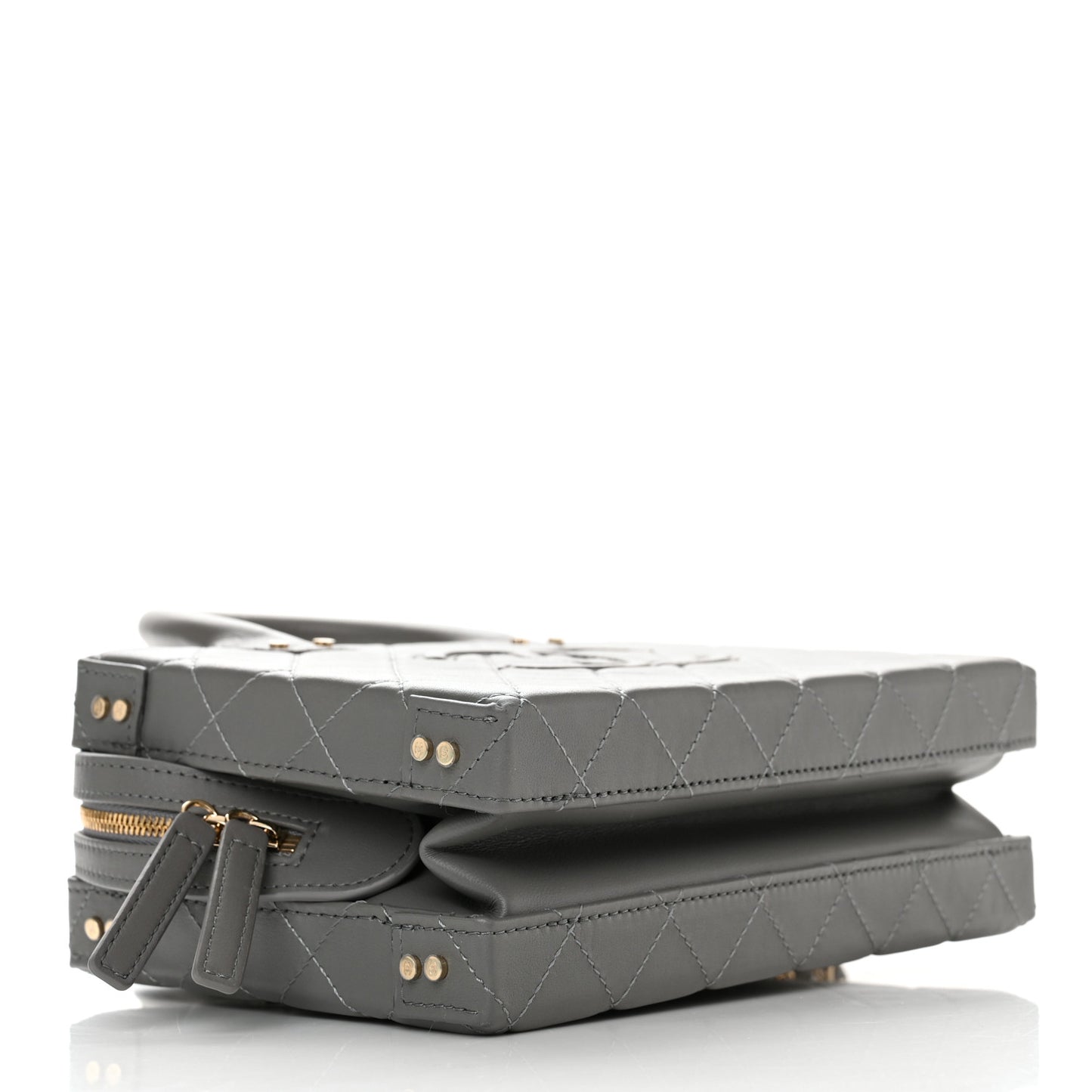 Calfskin Quilted Studded Square Vanity Case Grey