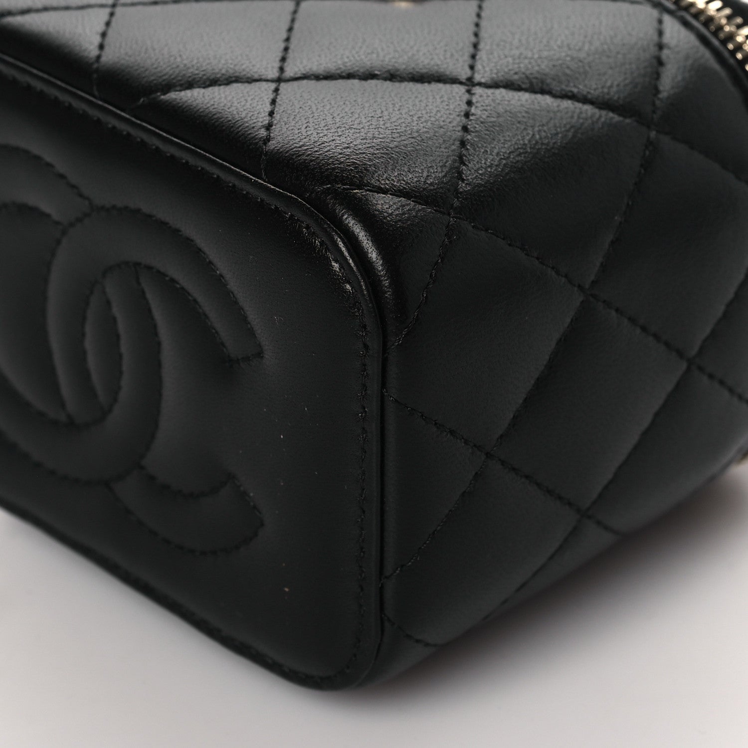 Chanel Lambskin Quilted Top Handle Mini Vanity Case With Chain Black Pink 9 of 9
