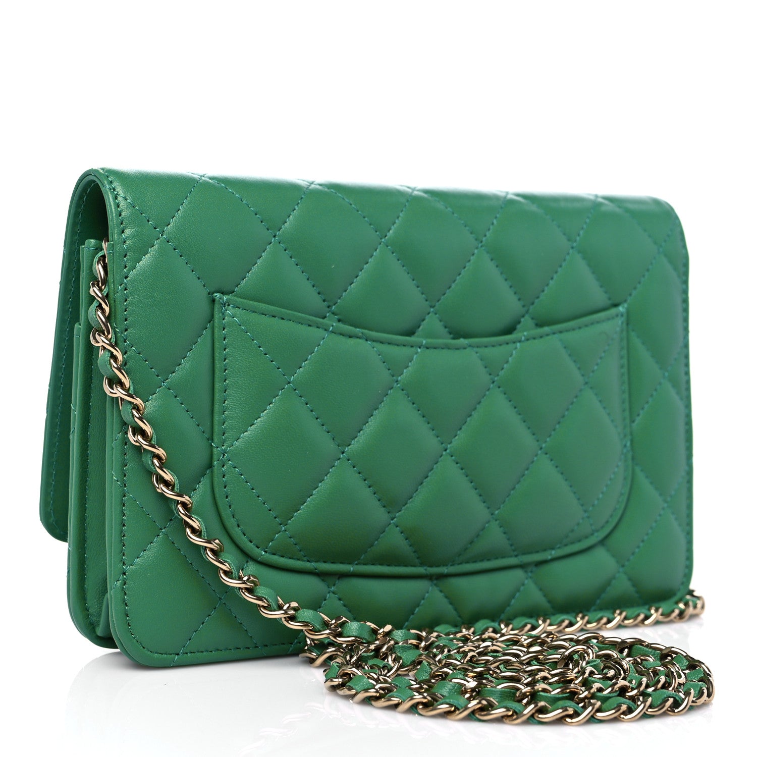 Chanel Lambskin Quilted Wallet On Chain WOC Green 2 of 10