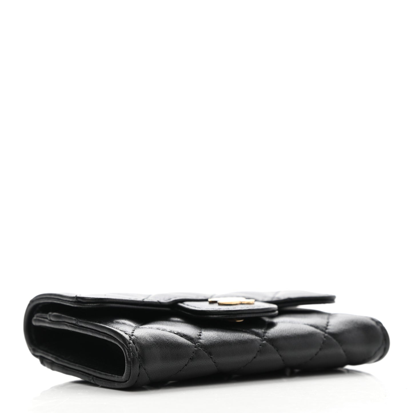 Lambskin Quilted Flap Card Holder Wallet Black