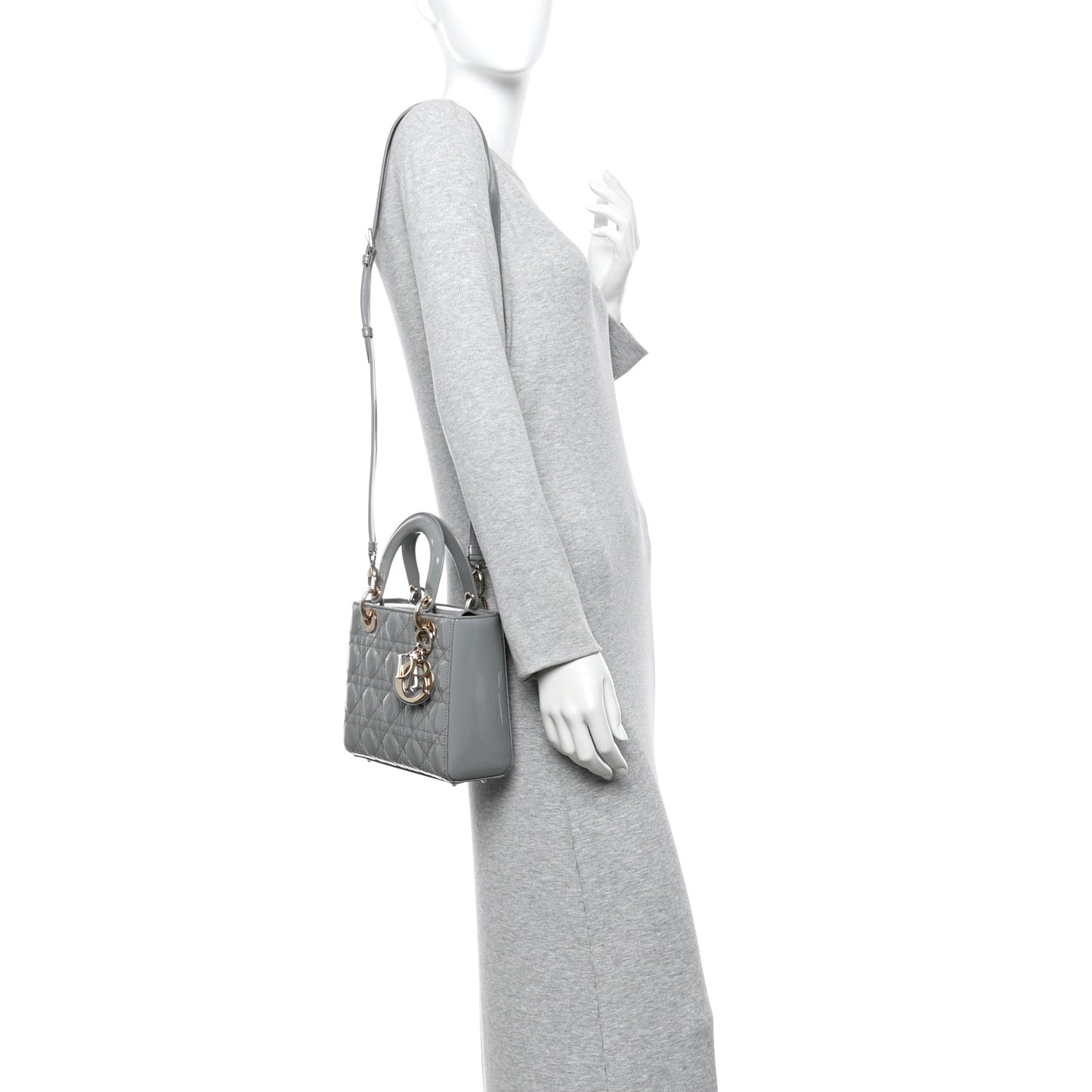 Patent Cannage Small Lady Dior Grey