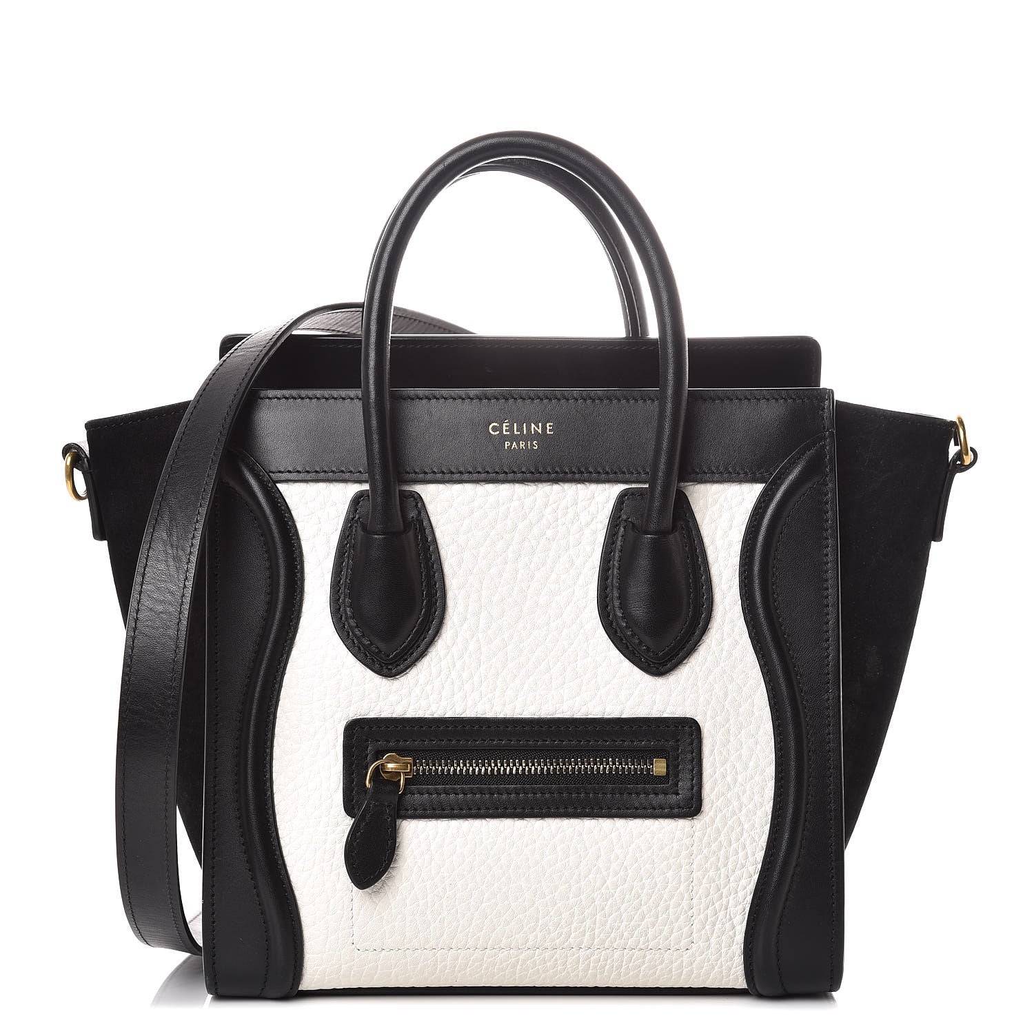 Celine Bullhide Calfskin Nubuck Bi-Color Nano Luggage Black White 1 of 11